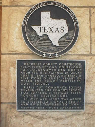 Crockett County Historical Marker, Ozona, Texas