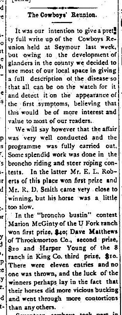 1897 Cowboy Reunion in Seymour, Texas, Contest Results